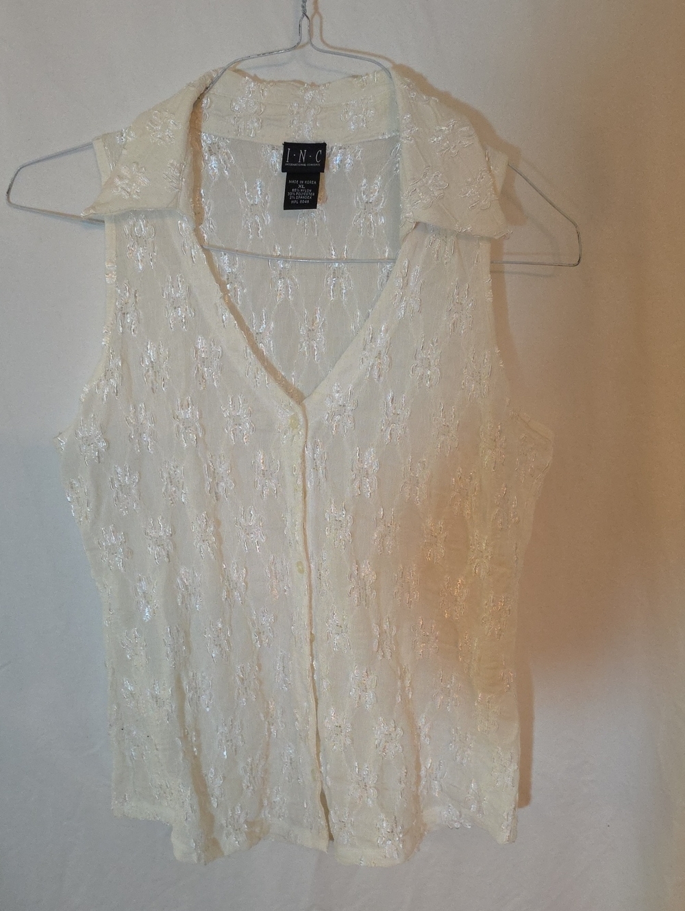 INC International Concepts Ivory Lace Sleeveless Button-Front Blouse